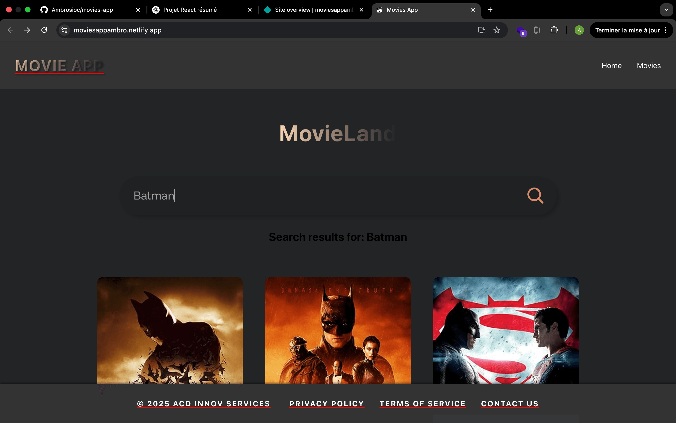 Application de Films en React