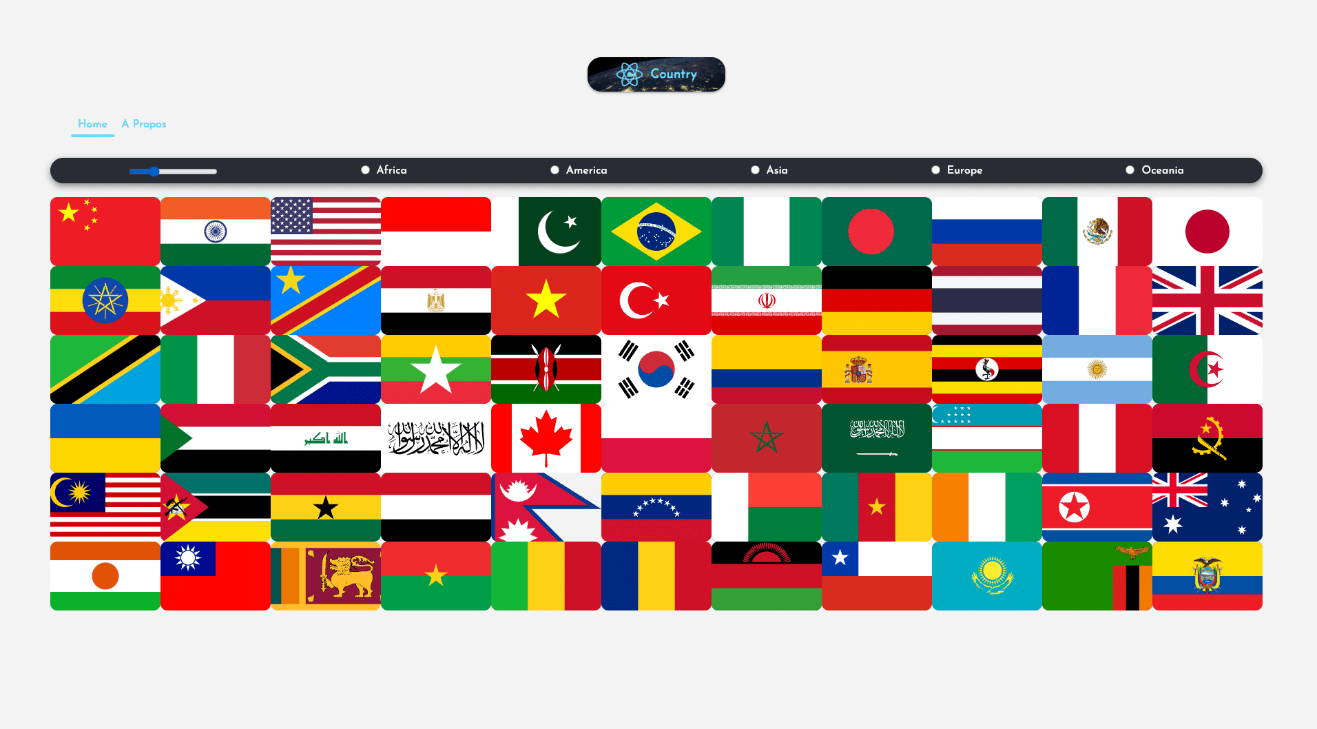 Application des Pays du Monde en React
